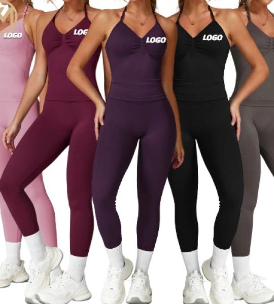 Women Seamless Halter Shockproof Yoga Set